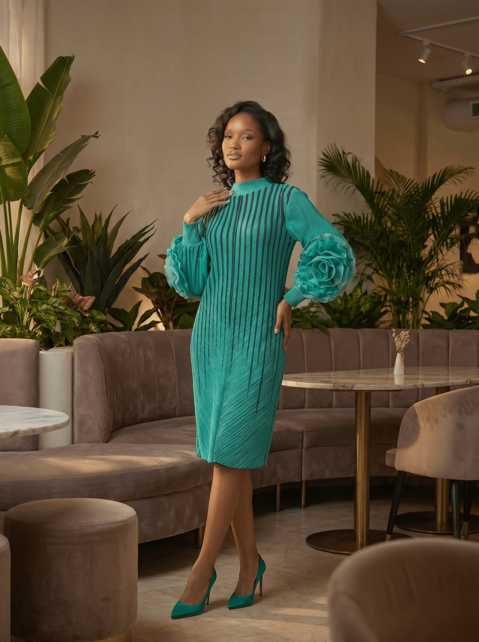 Solea Grace Ruffle Sleeve Dress - Casual Elegance with a Luxurious Touch - Zuri Boutique