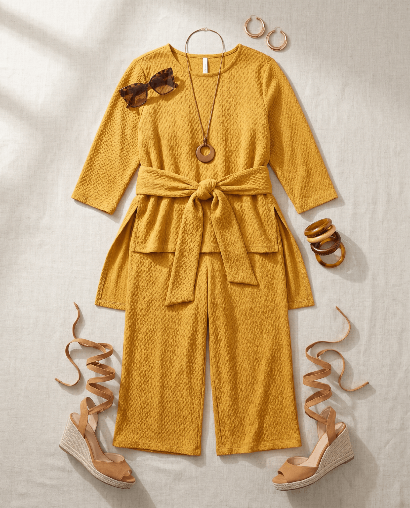 Mustard Knit Tunic & Wide-Leg Pant Set | Elegant Two-Piece Outfit | Zuri - Zuri Boutique