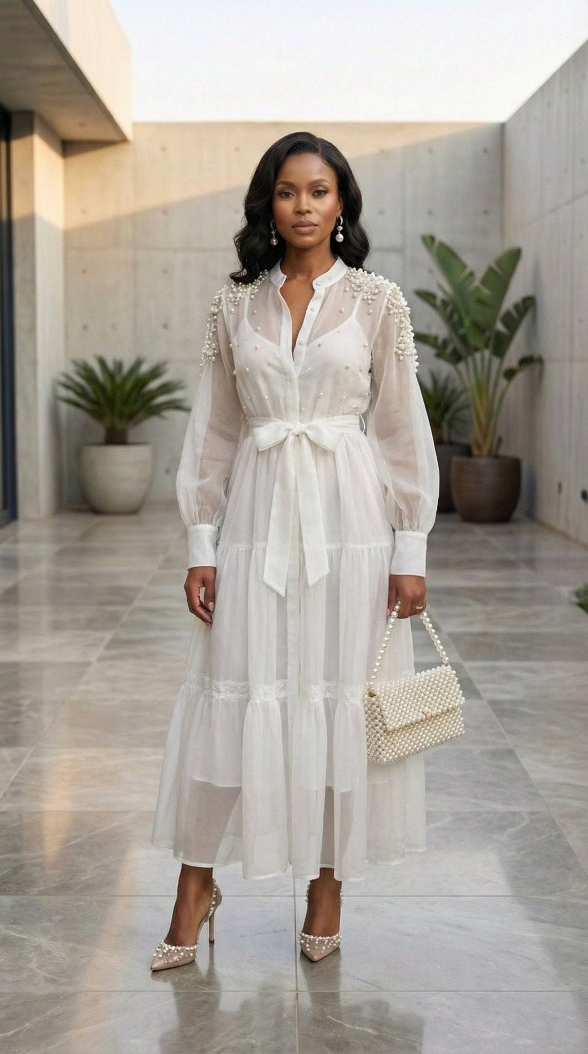 Pearl Beaded Midi Dress | Elegant Formal Dress for Women | Zuri Boutique - Zuri Boutique